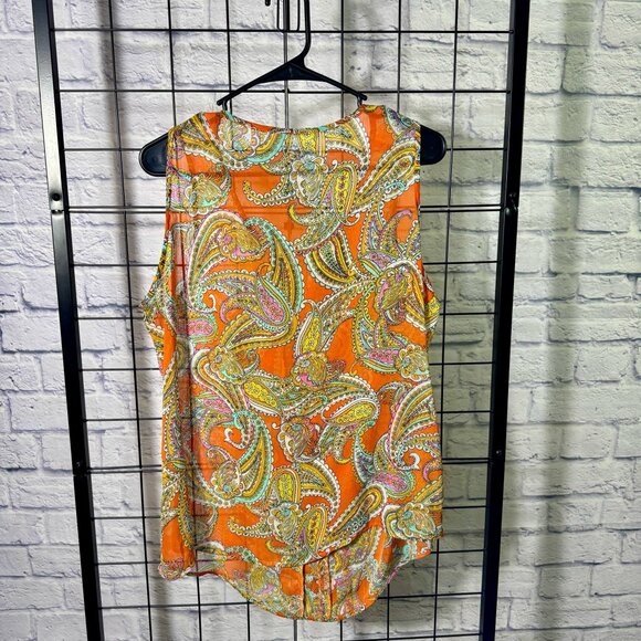 Banana Republic Paisley Sleeveless Blouse Orange Multicolor Size M - Picture 2 of 4
